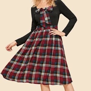 Front knot Plaid dress, vintage small multi color